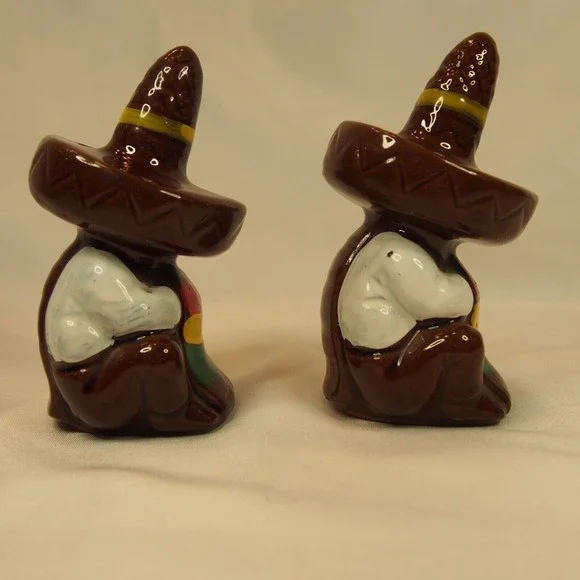 Vintage Anthropomorphic Salt Pepper Shakers Mexican Man Sombrero Siesta - Picture 2 of 10